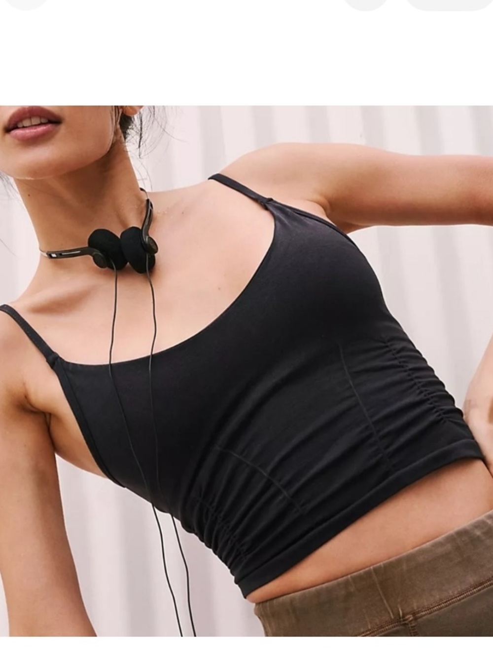 Free People Good Karma Black Ruched Tank Top Size M/L